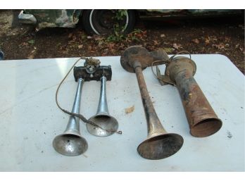 Pair Of Vintage ORIGINAL Chrome Double Car- Truck  Horns -SHIPPABLE