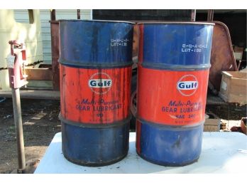 2 Vintage ORIGINAL Metal Gulf Can Drums- Oh The Possibilities !