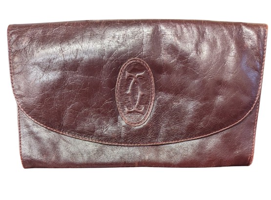 Vintage Cartier Burgundy Leather Clutch Purse Chain Strap