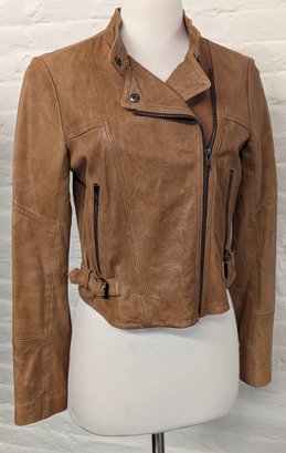 Theory Tan Leather Moto Biker Jacket S