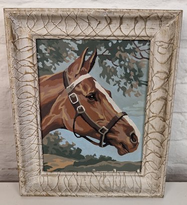 Vintage Paint By Number Framed Equestrian Horse Painting