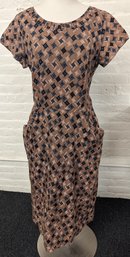 1930s 1940s Cotton Day Dress Brown Abstract Broken Zipper