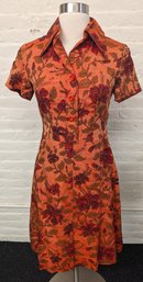 1960s Coral Floral Fit & Flare Dress Lined