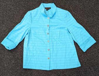 Nina McLenmore Pool Blue Cotton Jacket Shirt Sz 16