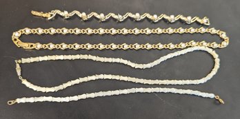 Vintage Mother Of Pearl Bead, Pearl And Gold Tone Necklace And Bracelet