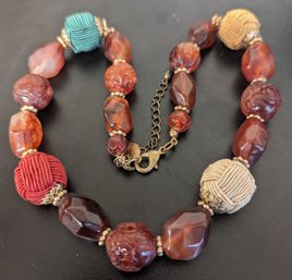 Wound Thread And Faux Amber Bead Necklace By Laila Rowe