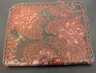 Vintage Hand Tooled Leather Zip Wallet Change Purse