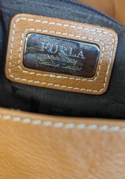 Furla Roomy Caramel Leather Shoulder Bag Purse Made In Italy