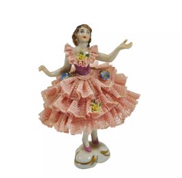 Vintage Dresden Miniature Lace Dress Ballerina Dancer Porcelain Figurine