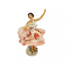 Vintage Dresden Miniature Lace Dress Ballerina Dancer Porcelain Figurine