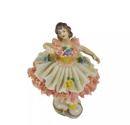 Vintage Dresden Miniature Lace Dress Ballerina Dancer Porcelain Figurine