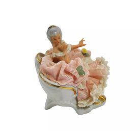 Vintage Dresden Miniature Lace Dress Siting Lady Ballerina Porcelain Figurine