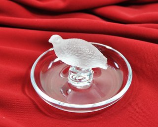 Vintage Lalique Crystal Perdix Bird Ring Tray