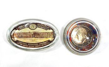 Lot 2 Vintage Paperweights One With Silver Kennedy Half Dollar