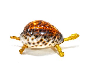 Vintage Turtle Paperweight Sea Shell & Brass