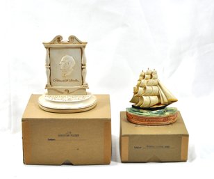 Pair SEBASTIAN Miniature Sculptures -Sebastian Plaque & Clipper Ship