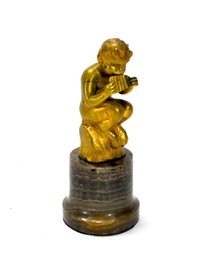 Small Vintage Bronze Faun Figure On Agate Stand