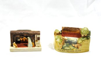 Pair SEBASTIAN Miniature Sculptures - Colonial Kitchen & Covered Bridge