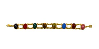 Vintage Gold Tone Semi-Precious Stone Scarab Layering Charm Bracelet