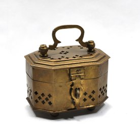 Vintage Brass Cricket Box Pierced Octagonal Container Trinket Box