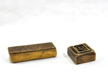 Two Miniature Gold Powder Brass Boxes African