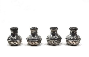 Antique Miniature Sterling Silver Repousse Salt/ Pepper Shakers Two Sets