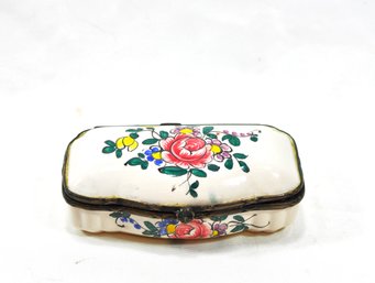 Antique French Faience Hand Painted Porcelain Trinket Box