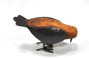 Vintage Wood & Metal Hand Carved Bird Figure