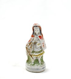 Antique English Staffordshire Miniature Girl With Dog Hand Painted Figurine