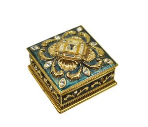 WENDY REED Caroline Trinket Box Green Enamel 22K Gold & Crystals