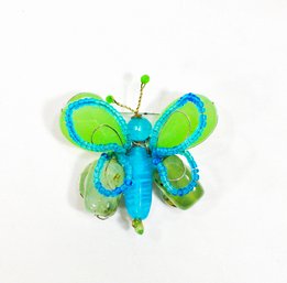 Vintage Carolee Green Blue Butterfly Semi Precious Faceted Stone Pin Brooch