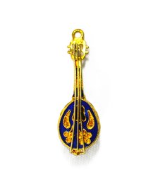 Vintage 18K Gold & Enamel Mandolin Pendant