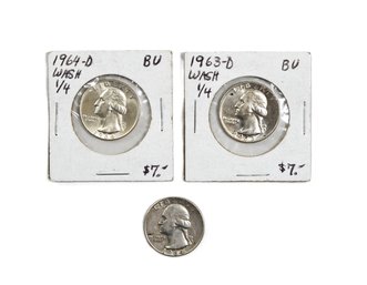 Lot 3 Silver Quarters  1963 Uncirculated