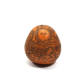 Vintage South American Hand Carved Peruvian Gourd - Sun And Moon