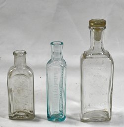 Lot 3 Small Antique Bottles: Boston Harmony, Hikes Cologne, Sylpho- Nathol