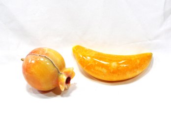 Vintage Italian Alabaster Stone Banana And Pomegranate Fruit