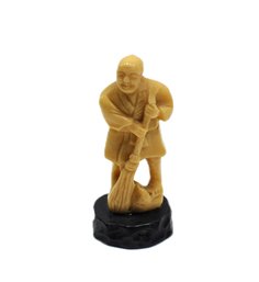 Vintage Miniature Asian Figurine Of Man With Broom