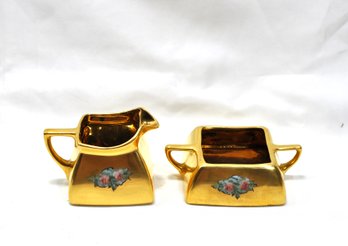 Vintage Gold Porcelain Creamer & Sugar Bowl Set