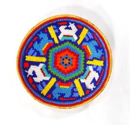 Vintage HUICHOL Mexico Beaded Gourd Bowl