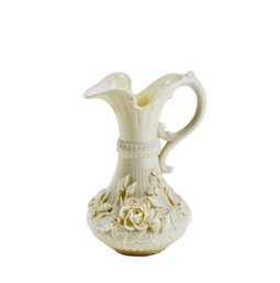 Vintage Belleek Irish Porcelain Aberdeen Pitcher Vase Raised Applied Rose Decoration