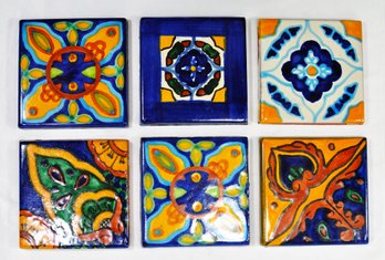 Set 6 Vintage Hand Painted Art Tiles