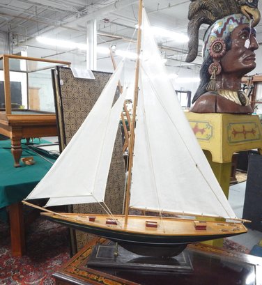 Large Vintage Hand Made Sailboat Model