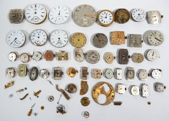 Antique Watch Movements And Parts: Waltham, Bulova, Omega Etc.