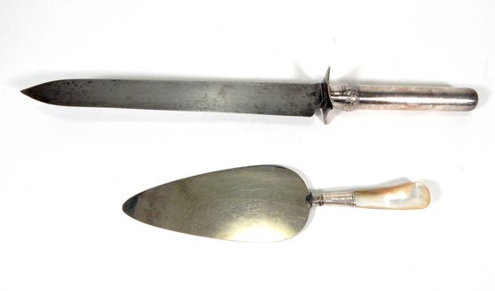 Antique Gorham Silver Carving Knife And MOP Handle Cake Server