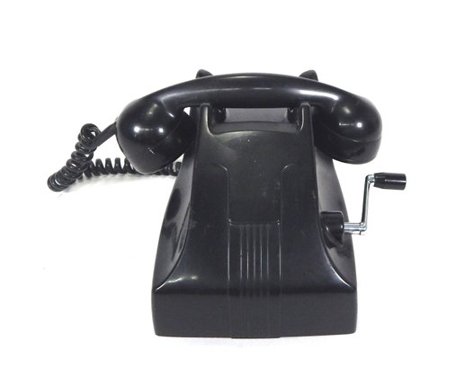 Vintage TEL Black Crank Non-Dial Desk Phone With Microphone