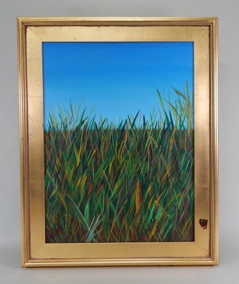 J. Early (20th Century) Grass Field And Blue Sky Oil Painting