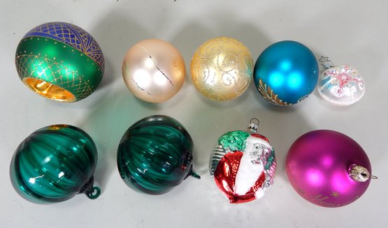 Vintage Christmas Ornament Lot Including Two Signed Glass Balls