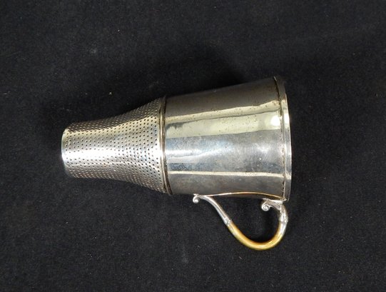 Large Antique 800 Silver Strainer With Brass Handle