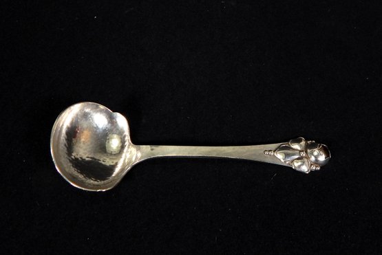 Antique Sterling Silver Ladle With 3D Flower On Handle