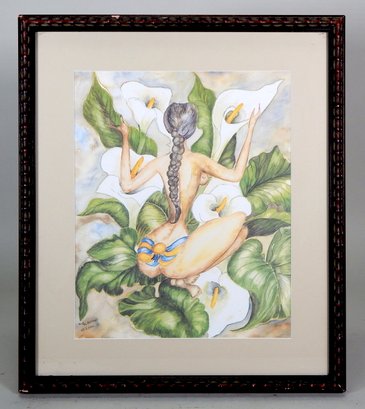 Framed Print Nude Nymph On Flowers